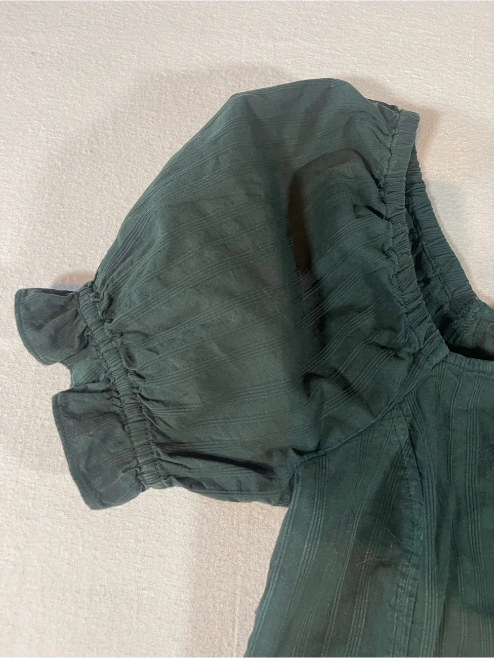 Madewell Dark Green Square Neck Puff Sleeve Crop Blouse